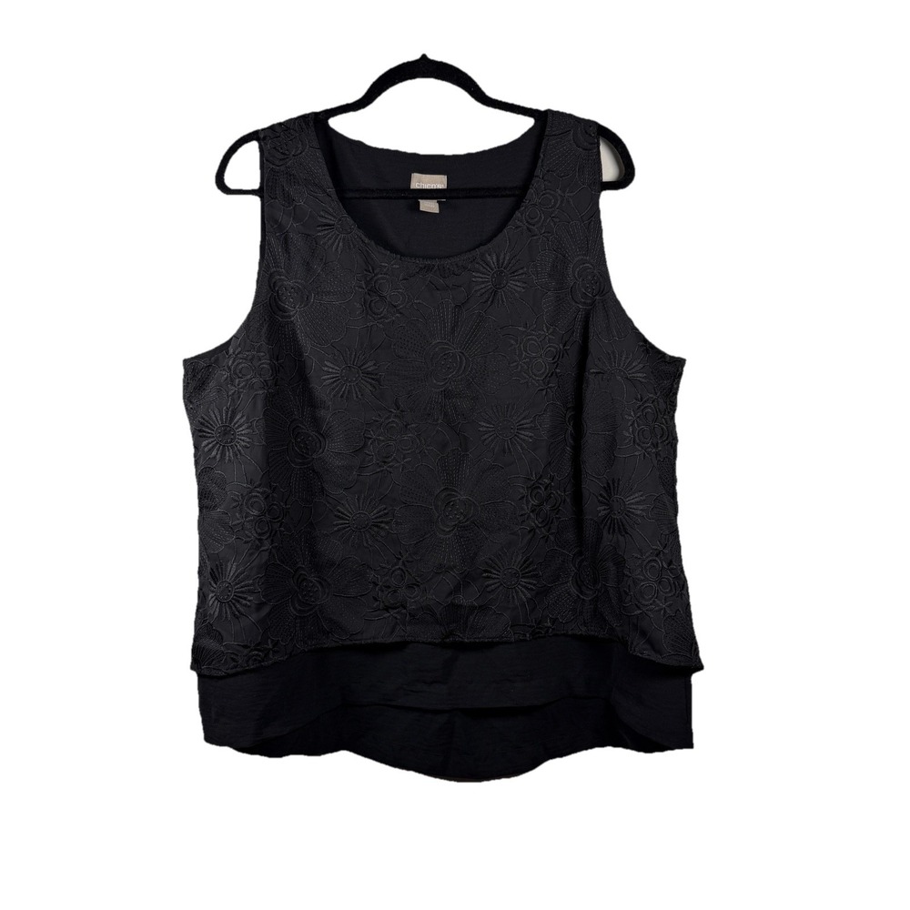 Chicos Tank Top Womens 3 XL Black Floral Sleeveless Lined Single Layered Blouse